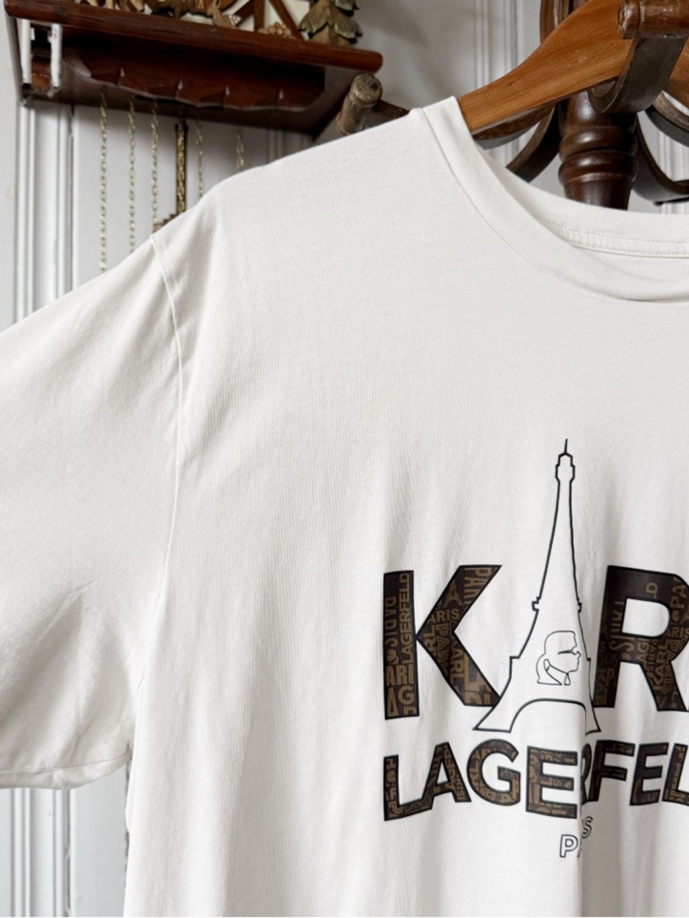 Karl Lagerfeld Paris Cotton Eiffel Tower Karl Logo Graphic Tee Offwhite Mens XL - Picture 4 of 6